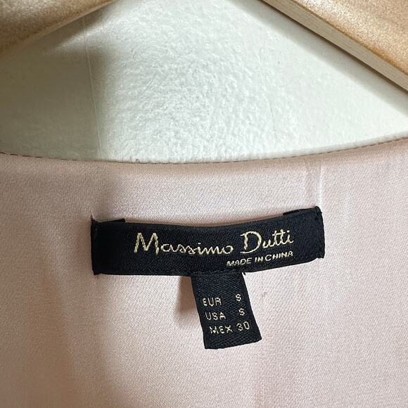 MASSIMO DUTTI Satin Pleated Colorblock Maxi Dress Maroon Red Pink Sz S {3O28} - Picture 6 of 7